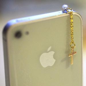 Elegant Gold Cross Iphone Earphone Plug/dust Plug..