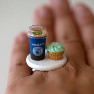 Kawaii Miniature Food Ring - Coffee Latte With..