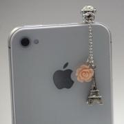 Kawaii MIni Eiffel Tower with Pink Rose Iphone Earphone Plug/Dust Plug
