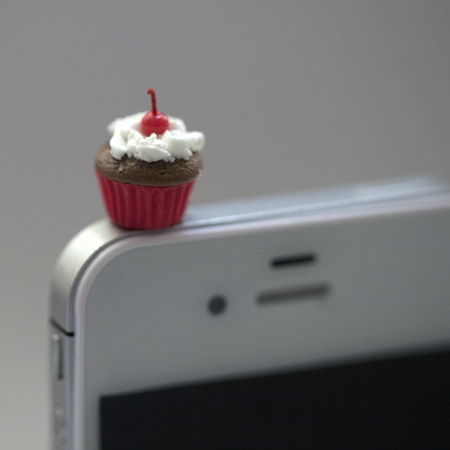 Kawaii Mini Cherry Cupcake Iphone Earphone Plug/dust Plug - Cellphone Headphone Handmade Decorations