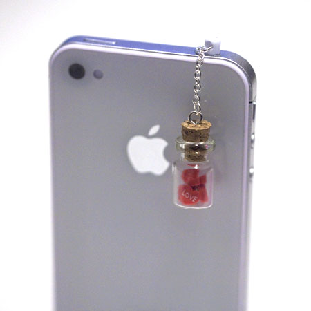 Kawaii Love Bottle With Red Hearts Iphone Earphone Plug/dust Plug - Cellphone Headphone Handmade Decorations