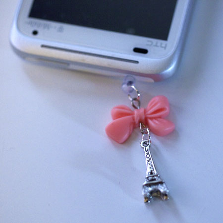 Kawaii Mini Eiffel Tower With Pink Ribbon Iphone Earphone Plug/dust Plug