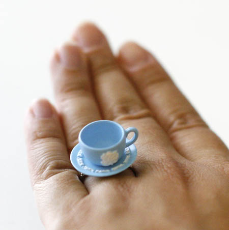 Kawaii Cute Miniature Food Ring - Teacup With A Saucer (blue)