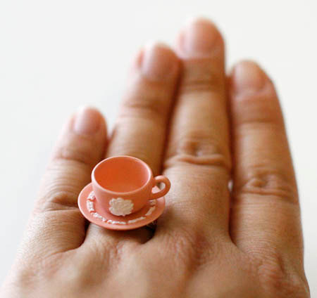 Kawaii Cute Miniature Food Ring - Teacup With A Saucer (pink)