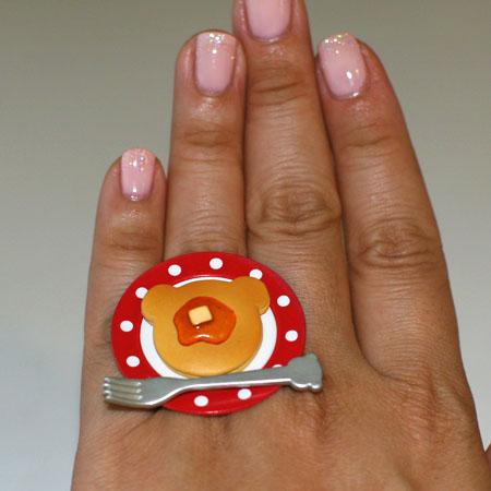 Kawaii Cute Japanese Miniature Food Ring - Bear Shaped Pancake With Syrup