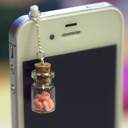 Kawaii Love Bottle With Pink Hearts Iphone Earphone Plug/dust Plug - Cellphone Headphone Handmade Decorations