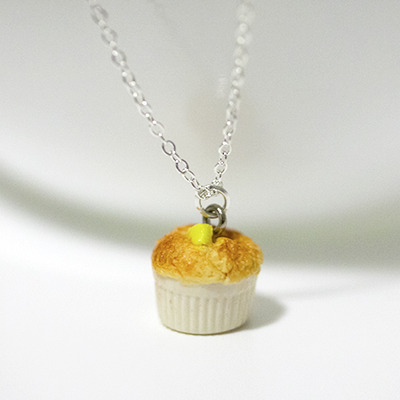 Kawaii Cute Miniature Food Necklaces - Miniature Cheese Souffle With Butter With Sterling Silver Chain