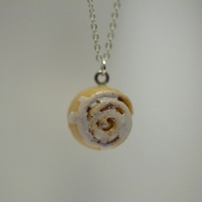 Kawaii Cute Miniature Food Necklaces - Cinnamon Bun With Sterling Silver Chain